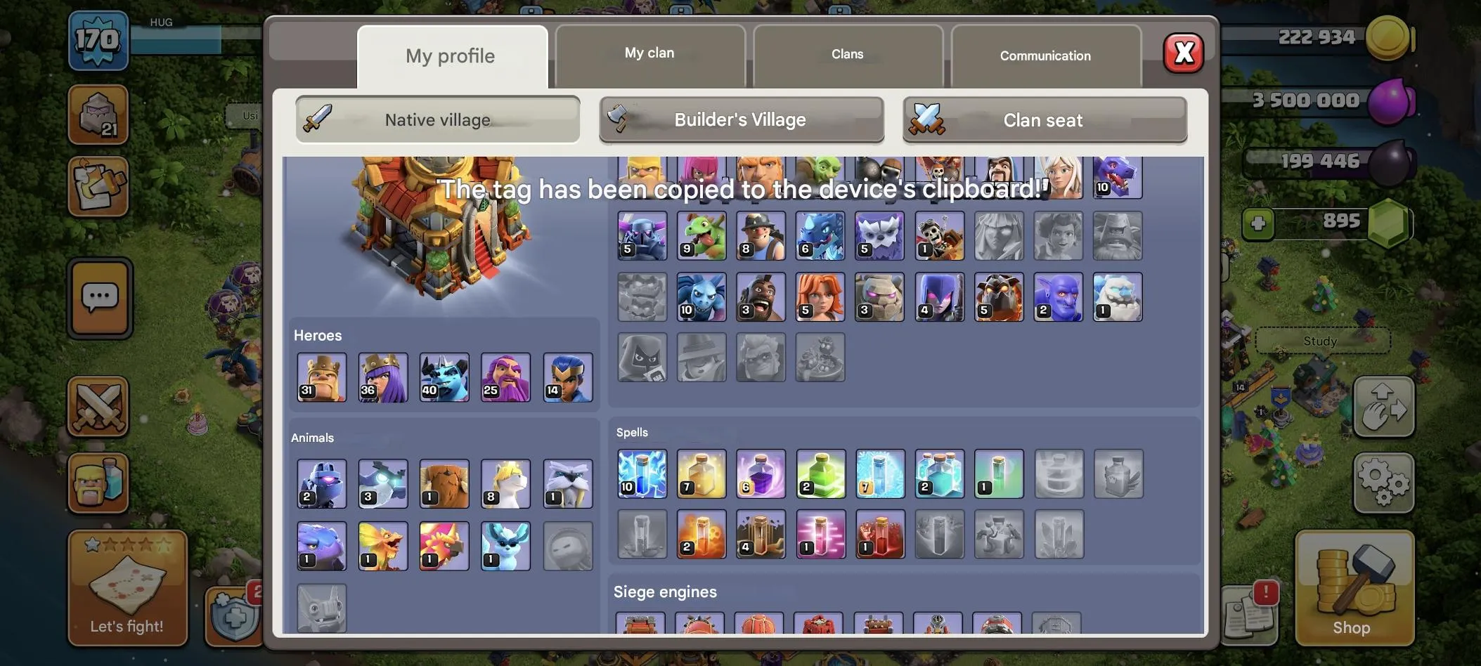 COC573 Maxed Town Hall 16 LVL 170 With Loaded Heroes, Pets, Magic Items And Jungle Scenery 